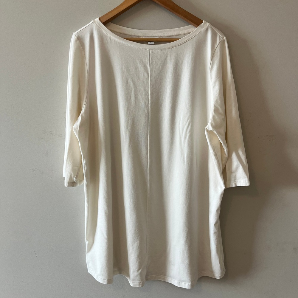 J. Jill Pima Cotton Boat Neck T-Shirt Cream XL 3/4 Sleeve Minimalist